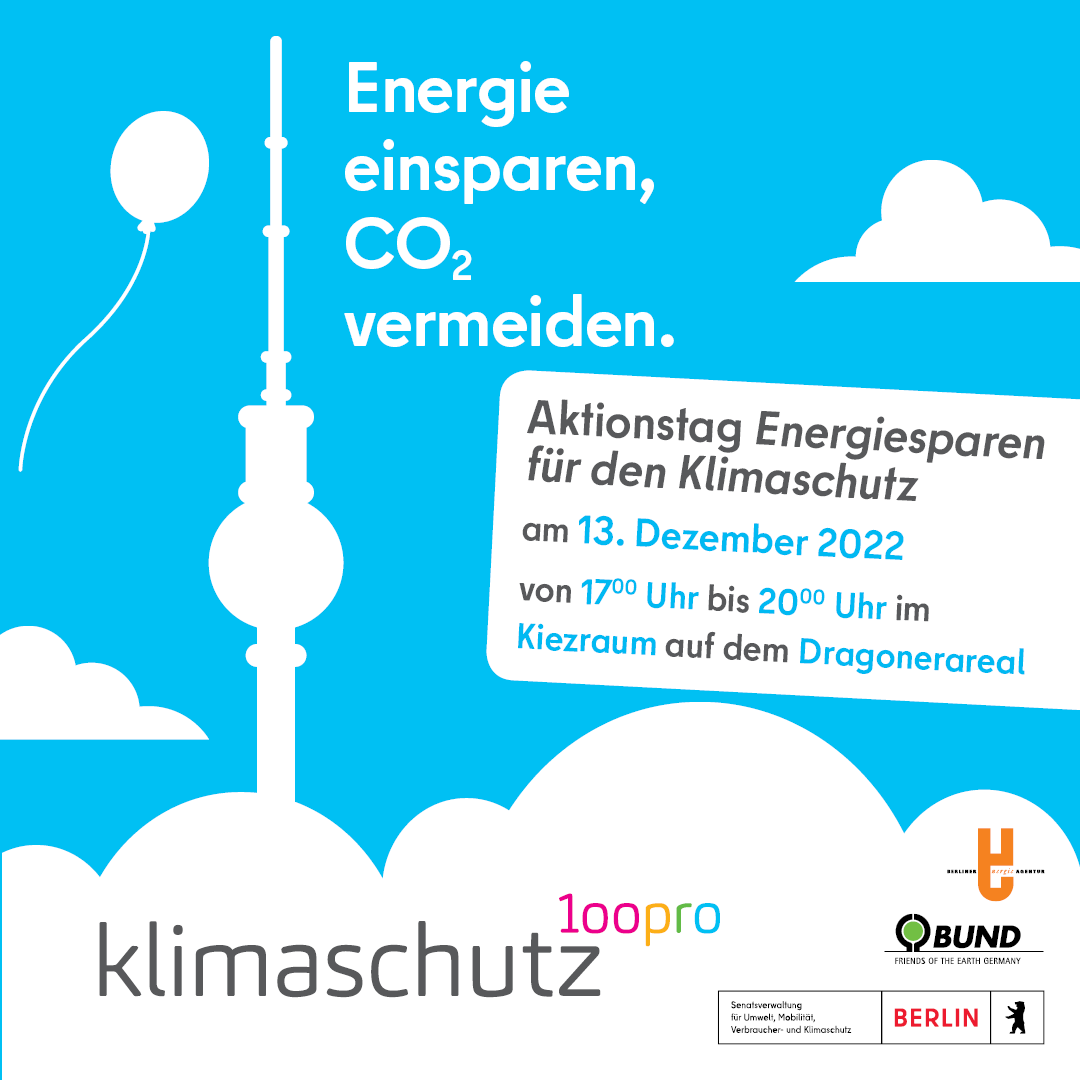 Flyer für den Aktionstag in blauer Farbe mit Fernsehturm